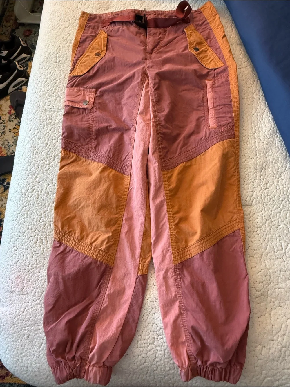 Free People Colorblock Utility Cargo Parachute Jogger Pants XS Pink Rust Boho